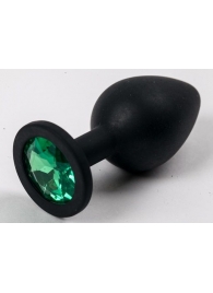 Черная силиконовая анальная пробка с зеленым кристаллом - 9,5 см. - 4sexdreaM - купить с доставкой в Ессентуках