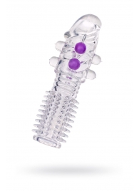 Гелевая прозрачная насадка с шариками и шипами - 14 см. - Toyfa Basic - в Ессентуках купить с доставкой