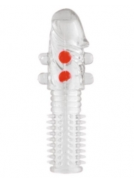 Гелевая прозрачная насадка с шариками и шипами - 14 см. - Toyfa Basic - в Ессентуках купить с доставкой