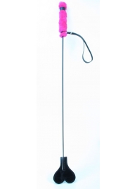 Лаковый стек с розовой меховой ручкой - 64 см. - БДСМ Арсенал - купить с доставкой в Ессентуках