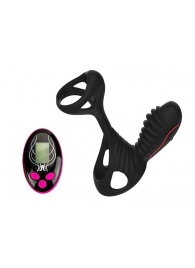 Чёрная насадка на фаллос Gladiator + LRS  с трехкнопочным пультом управления - Adrien Lastic - в Ессентуках купить с доставкой