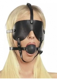 Чёрная лаковая маска-сбруя с кляпом - Подиум - купить с доставкой в Ессентуках
