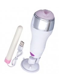 Мастурбатор-вагина в белой колбе с присоской и функцией нагрева - A-toys - в Ессентуках купить с доставкой