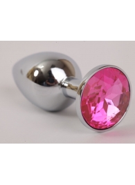 Серебряная металлическая анальная пробка с розовым стразиком - 9,5 см. - 4sexdreaM - купить с доставкой в Ессентуках