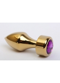 Золотистая анальная пробка с широким основанием и фиолетовым кристаллом - 7,8 см. - 4sexdreaM - купить с доставкой в Ессентуках
