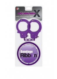 Набор для фиксации BONDX METAL CUFFS AND RIBBON: фиолетовые наручники из листового материала и липкая лента - Dream Toys - купить с доставкой в Ессентуках