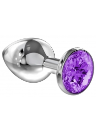 Малая серебристая анальная пробка Diamond Purple Sparkle Small с фиолетовым кристаллом - 7 см. - Lola Games - купить с доставкой в Ессентуках