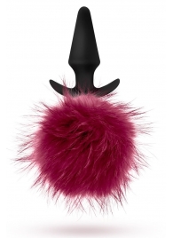 Силиконовая анальная пробка с бордовым заячьим хвостом Fur Pom Pom - 12,7 см. - Blush Novelties