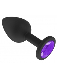 Чёрная анальная втулка с фиолетовым кристаллом - 7,3 см. - Джага-Джага - купить с доставкой в Ессентуках