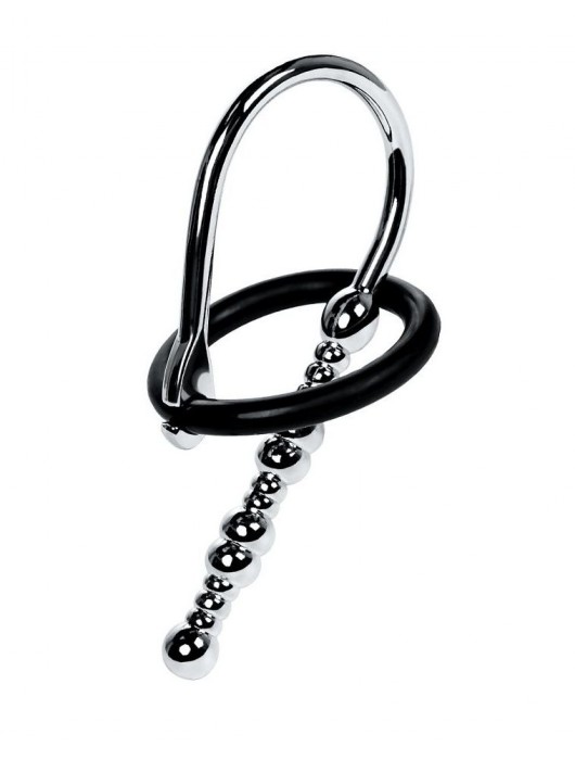 Серебристый уретральный плаг-бусины TOYFA Metal с мягким фиксириющим кольцом - ToyFa - купить с доставкой в Ессентуках