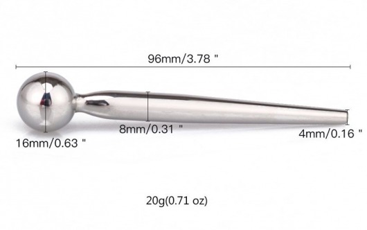 Гладкий металлический уретральный плаг с шариком - 9,6 см. - Notabu - купить с доставкой в Ессентуках