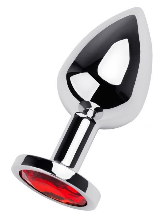 Серебристая коническая анальная пробка с красным кристаллом - 8 см. - ToyFa - купить с доставкой в Ессентуках