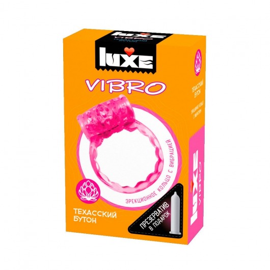 Розовое эрекционное виброкольцо LUXE VIBRO  Техасский бутон  + презерватив - Luxe - в Ессентуках купить с доставкой