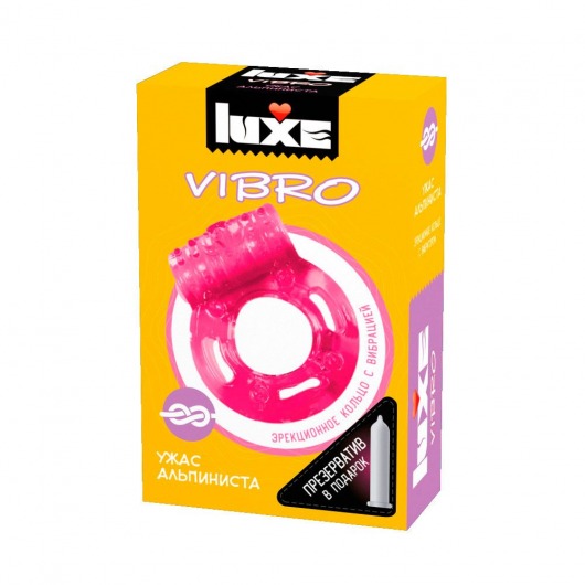 Розовое эрекционное виброкольцо Luxe VIBRO  Ужас Альпиниста  + презерватив - Luxe - в Ессентуках купить с доставкой