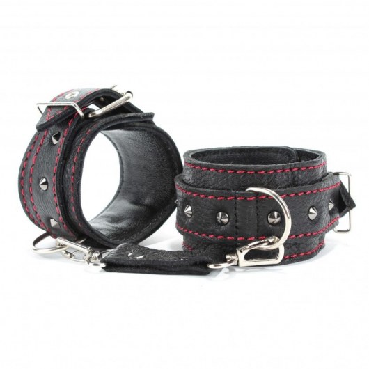 Черные наручники из натуральной кожи на карабинах - БДСМ Арсенал - купить с доставкой в Ессентуках