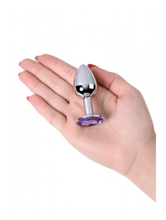 Серебристая конусовидная анальная пробка с фиолетовым кристаллом - 7 см. - ToyFa - купить с доставкой в Ессентуках