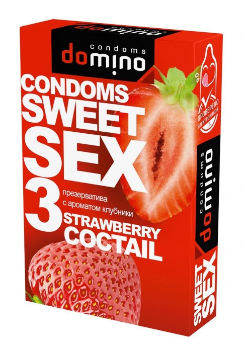 Презервативы для орального секса DOMINO Sweet Sex с ароматом клубничного коктейля  - 3 шт. - Domino - купить с доставкой в Ессентуках