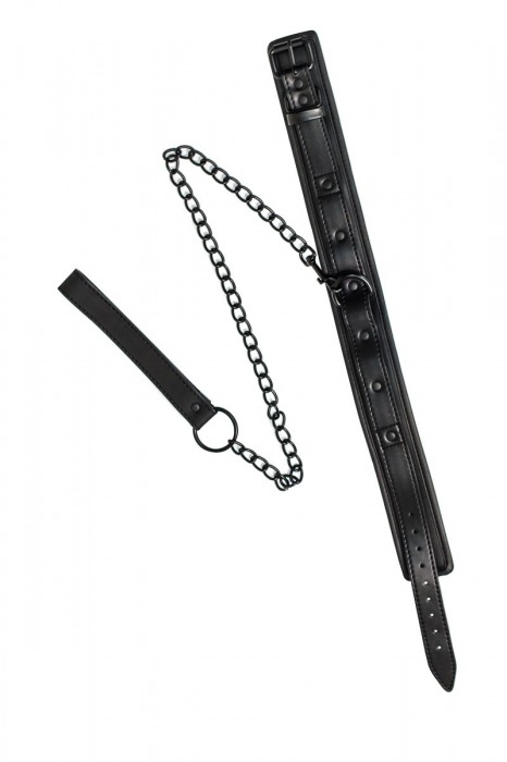 Черный ошейник с поводком Kinky - Lola Games - купить с доставкой в Ессентуках