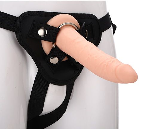 Телесный страпон на черных трусиках STRAP ON REAL DILDO - 20 см. - Dream Toys - купить с доставкой в Ессентуках