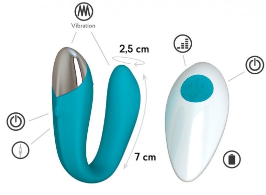Бирюзовый вибратор для пар Fera с пультом ДУ - Le Frivole
