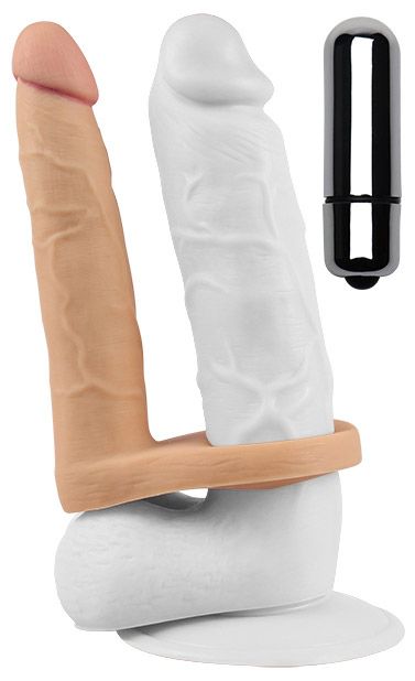 Телесная вибронасадка для двойного проникновения The Ultra Soft Double-Vibrating - 15,8 см. - Lovetoy - купить с доставкой в Ессентуках