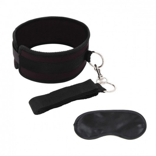 Черный ошейник с длинным поводком Collar and Leash Set - Lux Fetish - купить с доставкой в Ессентуках