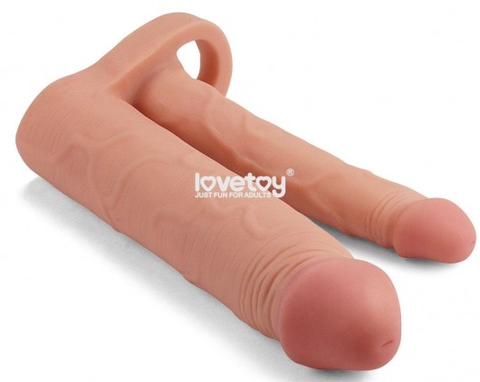 Телесная насадка для двойного проникновения Add 2 Pleasure X Tender Double Penis Sleeve - 20 см. - Lovetoy - в Ессентуках купить с доставкой