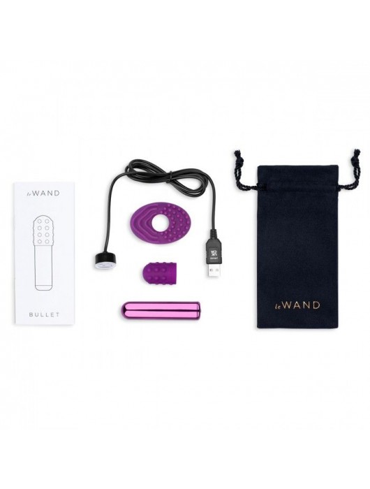 Фиолетовая вибропулька Le Wand Bullet с 2 нежными насадками - Le Wand