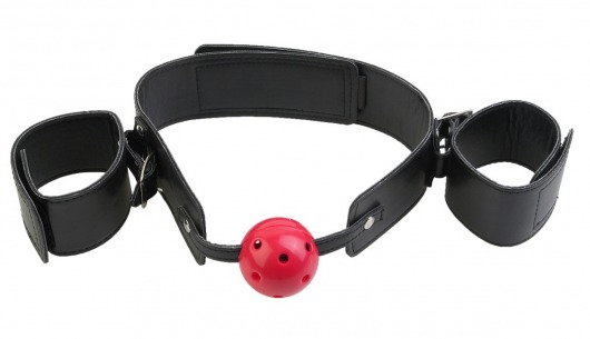 Кляп-наручники с красным шариком Breathable Ball Gag Restraint - Pipedream - купить с доставкой в Ессентуках