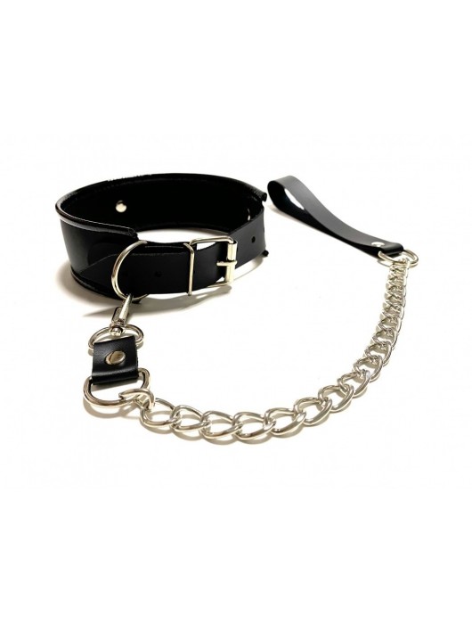 Черный ошейник с поводком из эко-кожи - БДСМ Арсенал - купить с доставкой в Ессентуках