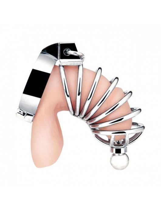 Серебристая клетка для члена Urethral Play Cage - BlueLine - купить с доставкой в Ессентуках