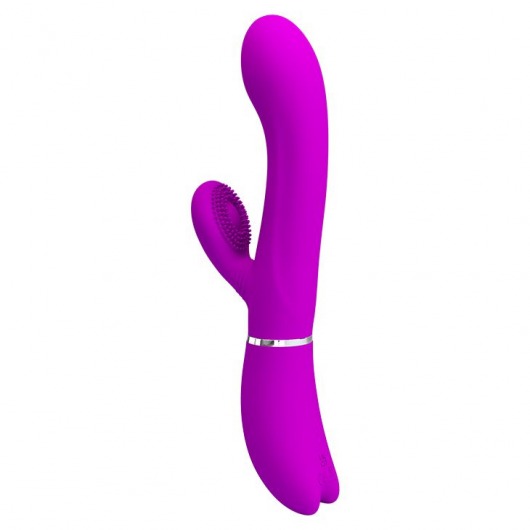 Лиловый вибратор-кролик с подвижной клиторальной щеточкой Clitoris Vibrator - 20,8 см. - Baile