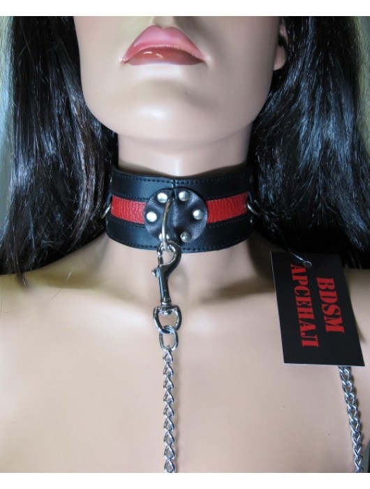 Металлический поводок с кожаной ручкой - БДСМ Арсенал - купить с доставкой в Ессентуках