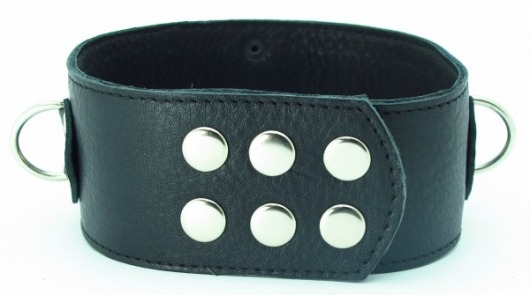 Чёрный кожаный ошейник с кольцами и клёпками - БДСМ Арсенал - купить с доставкой в Ессентуках