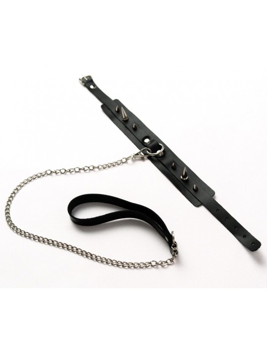 Черный ошейник с шипами и поводком - Crazy Handmade - купить с доставкой в Ессентуках