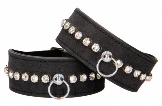 Черные наручники Diamond Studded Wrist Cuffs - Shots Media BV - купить с доставкой в Ессентуках