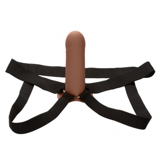 Коричневый фаллопротез из силикона Extension with Harness - 15,75 см. - California Exotic Novelties - купить с доставкой в Ессентуках