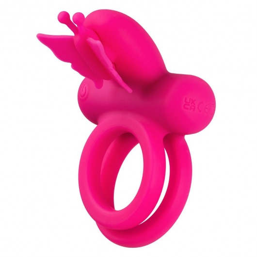 Розовое эрекционное виброкольцо Silicone Rechargeable Dual Butterfly Ring - California Exotic Novelties - в Ессентуках купить с доставкой