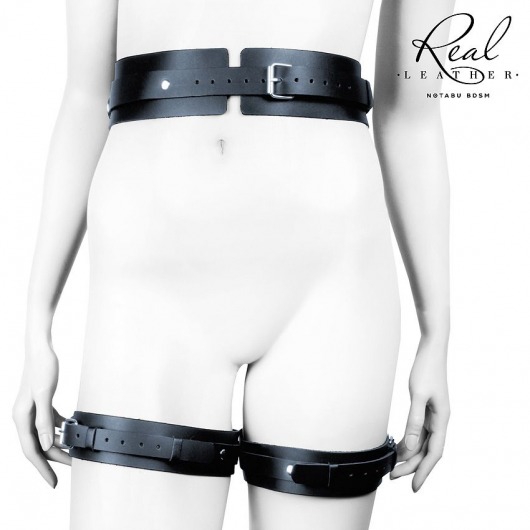 Черный кожаный пояс с гартерами - S-M - Notabu - купить с доставкой в Ессентуках