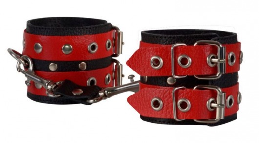 Красно-чёрные наручники из кожи - Sitabella - купить с доставкой в Ессентуках