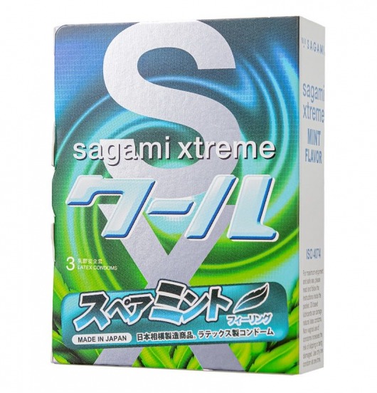 Презервативы Sagami Xtreme Mint с ароматом мяты - 3 шт. - Sagami - купить с доставкой в Ессентуках