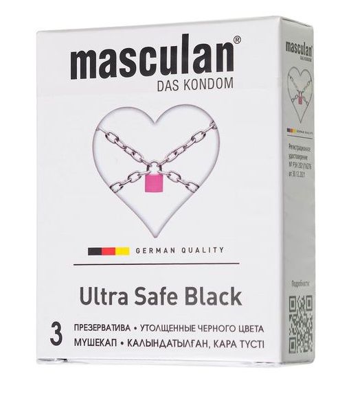 Ультрапрочные презервативы Masculan Ultra Safe Black - 3 шт. - Masculan - купить с доставкой в Ессентуках