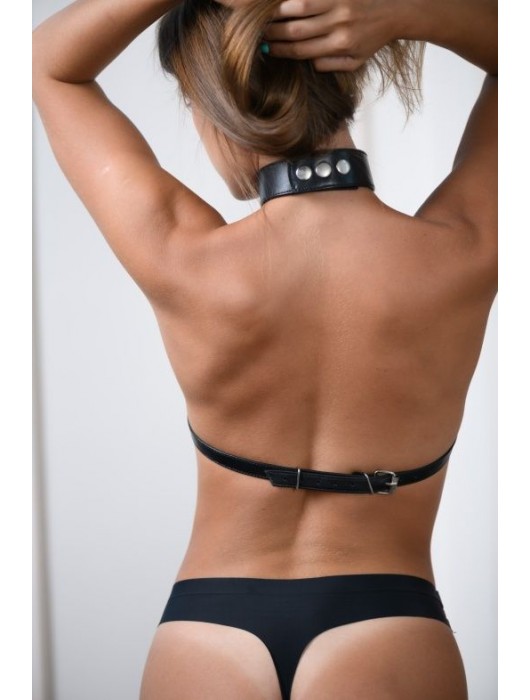 Черная кожаная сбруя с ошейником plus size из нежной кожи - БДСМ Арсенал - купить с доставкой в Ессентуках