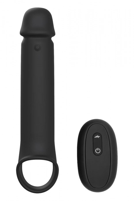 Черная насадка-удлинитель с вибрацией Vibrating Extender With Remote - Dream Toys - в Ессентуках купить с доставкой