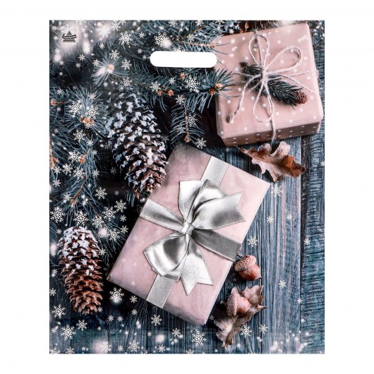 Новогодний пакет с принтом в виде подарков и вырубной ручкой (45х38 см) - Сима-Ленд - купить с доставкой в Ессентуках