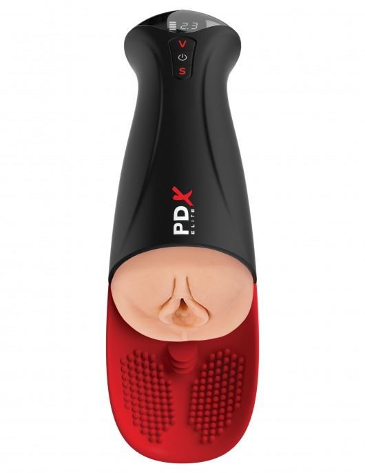 Телесный мастурбатор-вагина в черной колбе с вибрацией Fuck-O-Matic Pro XL - Pipedream - в Ессентуках купить с доставкой