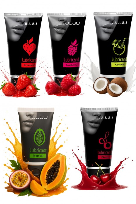 Набор из 5 съедобных лубрикантов JUJU (клубника, малина, тропические фрукты, вишня, кокос) - JuJu - купить с доставкой в Ессентуках
