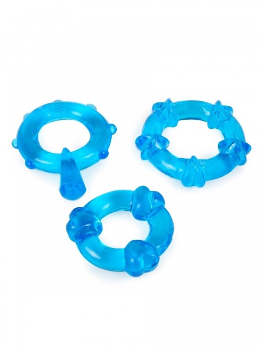 Набор из 3 синих эрекционных колец с различным рельефом - Erowoman-Eroman - в Ессентуках купить с доставкой