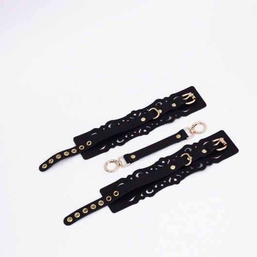 Черный кожаные оковы с узорами и золотистой фурнитурой - Crazy Handmade - купить с доставкой в Ессентуках