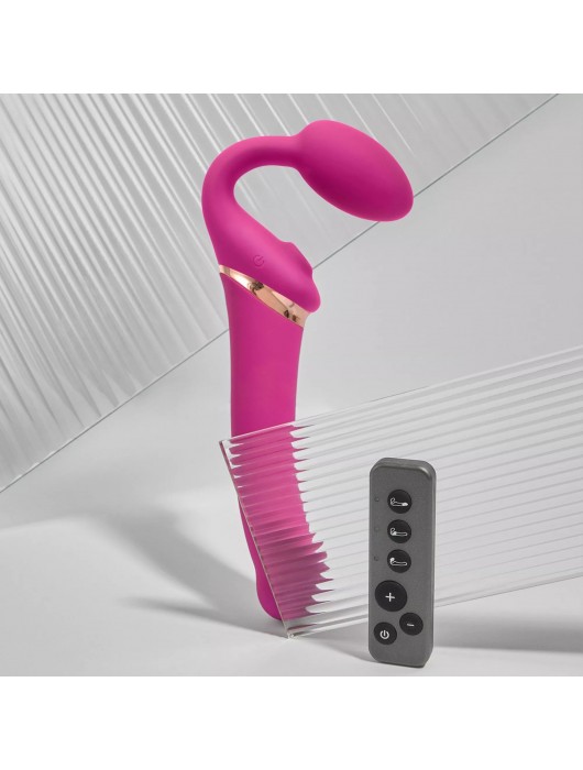 Ярко-розовый безремневой страпон Multi Orgasm Bendable Strap-On size XL с клиторальной стимуляцией - Strap-on-me - купить с доставкой в Ессентуках